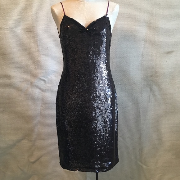 VTG S 90s Dress Purple Sequin Silk Backless Gown - Picture 8 of 8